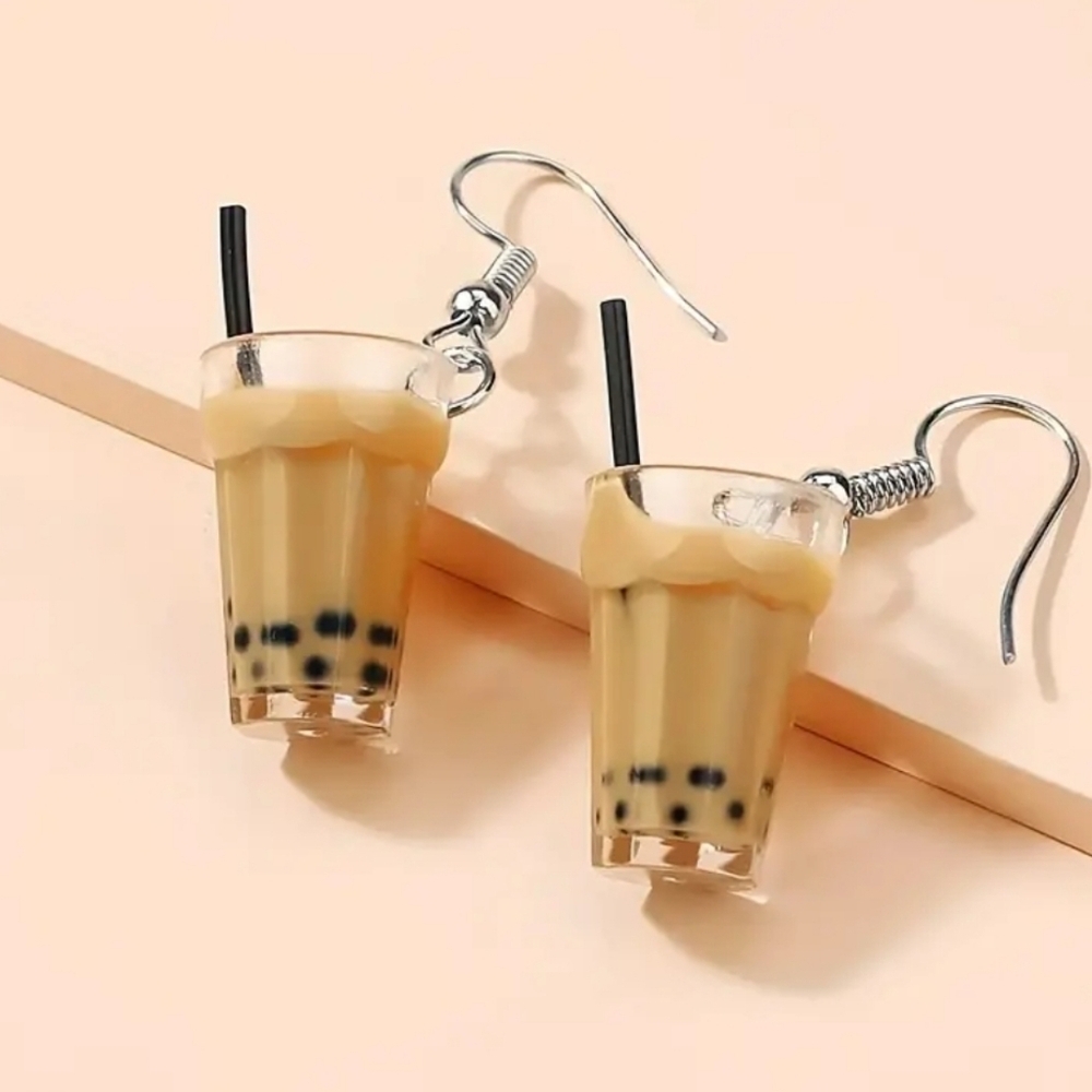 Milk Tea Acrylic Dangling Alloy Whimsical Earrings
